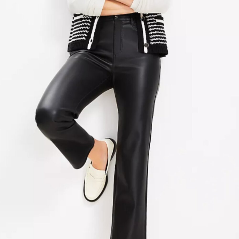 Faux Leather Black LOFT Five Pocket Straight Trouser Pants XS NWOT